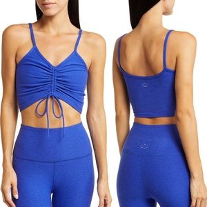 NWOT Beyond Yoga Ruched Crop Space Dye Tank Sapphire Blue Heather XS.